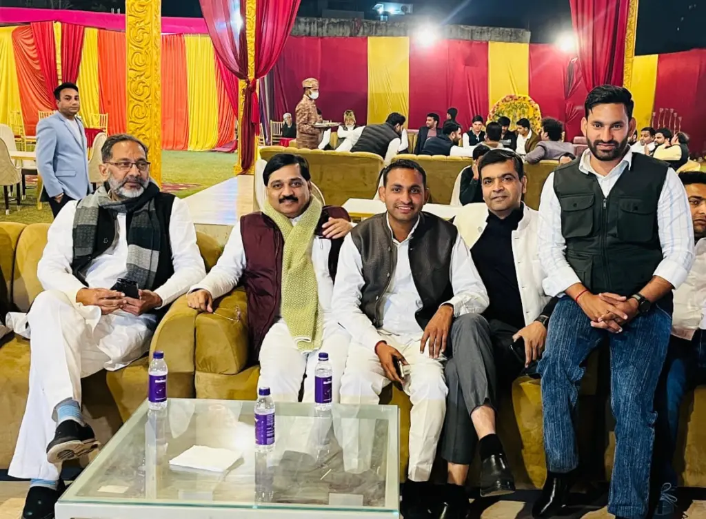 Lakhan Gurjar with Rajkumar Bhati, CA Pradeep Bhati, and Manoj Yadav.