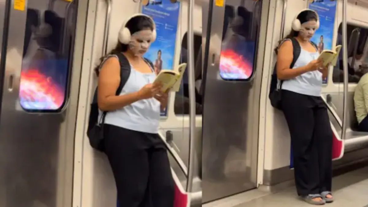 महिला ने मेट्रो में लगाया शीट मास्क, सोशल मीडिया पर मचा बवाल