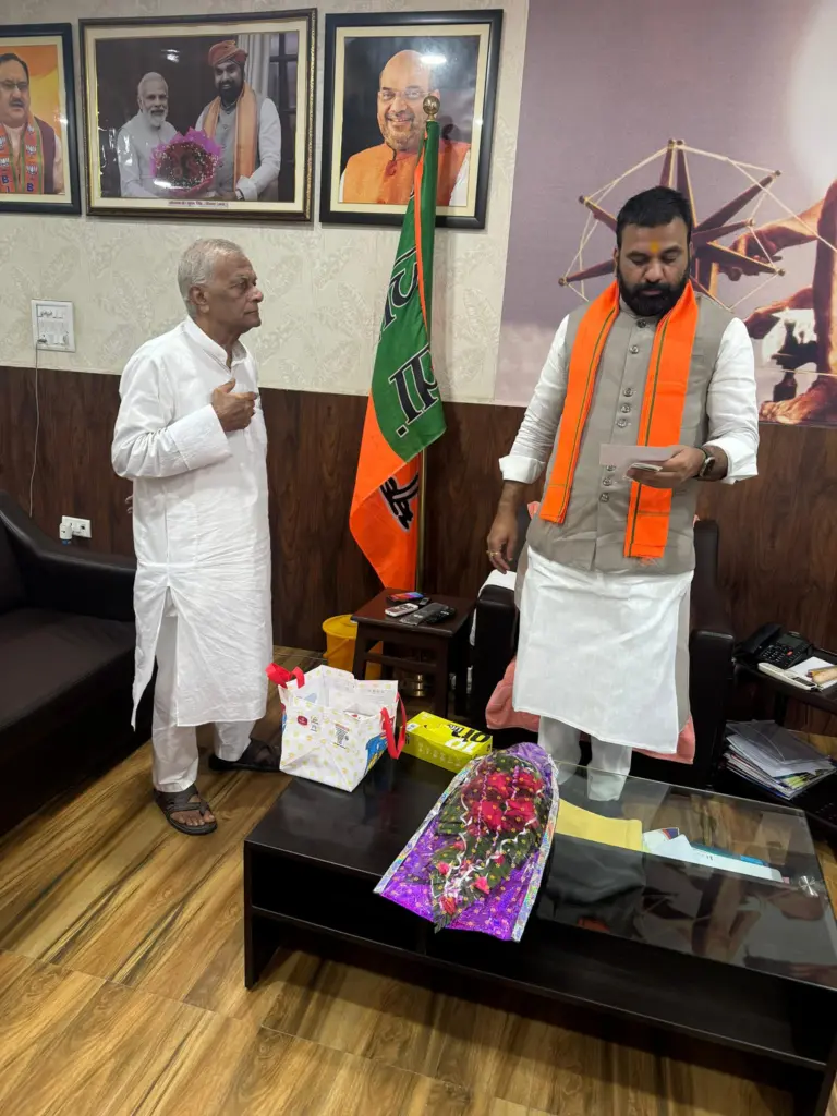 Panna Lal Singh Patel with Deputy Chief Minister Samrat Choudhary.