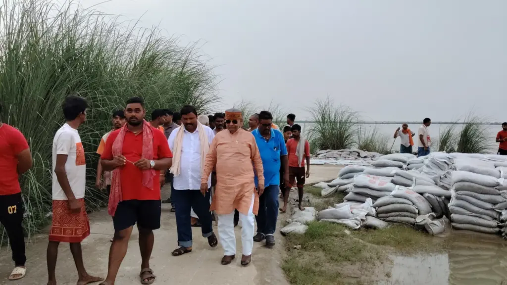 Raghvendra Pratap Singh inspecting interacting with locals