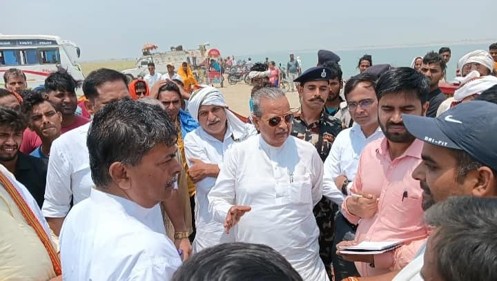 Raghvendra Pratap Singh inspecting interacting with locals